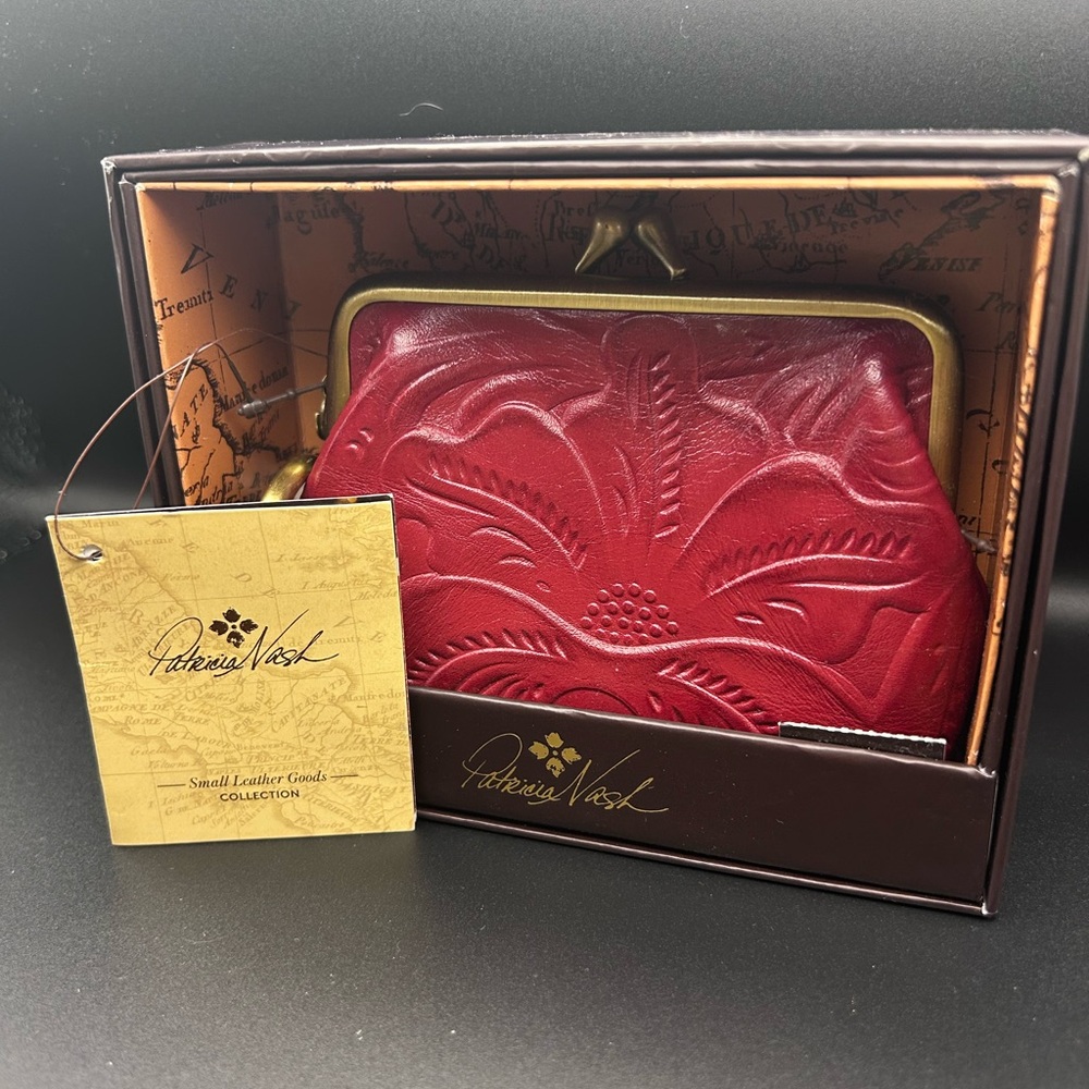 Patricia Nash Red Embossed Leather Kiss-Lock Coin Purse NWT
